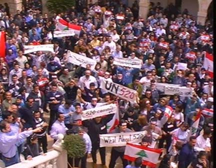 Lebanese youth demonstrating in support of the UN Security Council Resolution 520 that calls for Syrian pullout of Lebanon